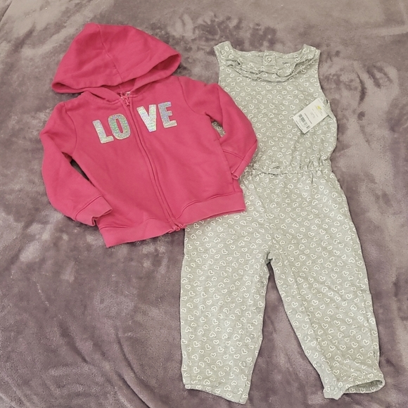 Carter's Other - Girls Carter's One Piece Heart Print Romper (NWT) & Bonus LOVE Zip Hoodie Sz 24M